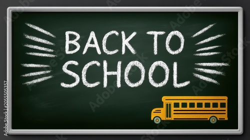Back to School chalkboard sign with yellow school bus illustration