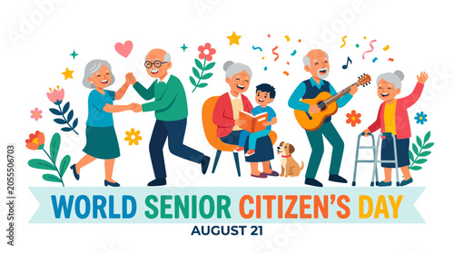 Active seniors celebrating World Senior Citizen's Day with joy.