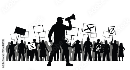 Φωτογραφία Crowd Of Protesters Holding Signs Black Silhouette protest demonstration rally