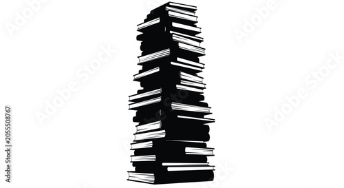 Fotografia Stacked books forming a tall tower black silhouette bookstack book