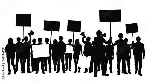 Photos Group Of People Holding Protest Signs Black Silhouette demonstration rally