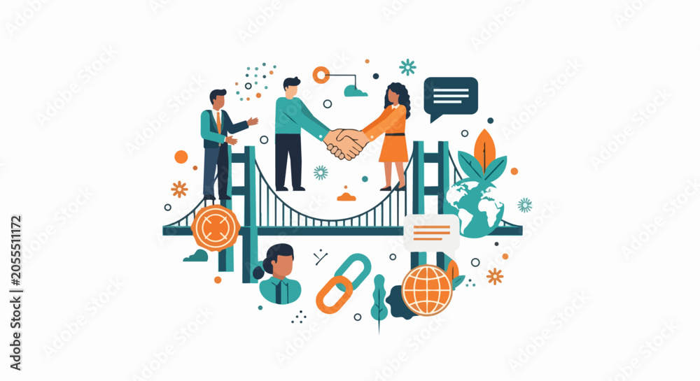 © Firman - Business Partnership and Global Connection Concept: Diverse Professionals Shaking Hands on a Bridge for Successful Collaboration and Teamwork © Firman - Business Partnership and Global Connection Concept: Diverse Professionals Shaking Hands on a Bridge for Successful Collaboration and Teamwork