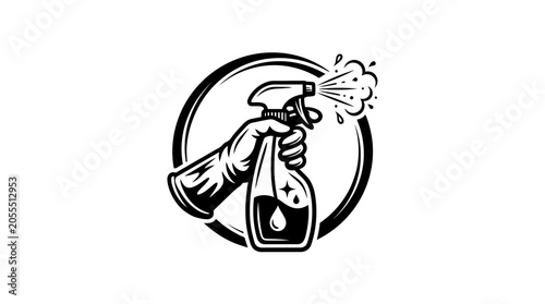 Tableau sur toile Hand holding cleaning spray bottle.