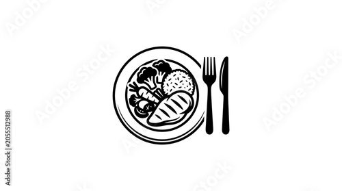 Cuadro en lienzo Food plate with utensils drawing.