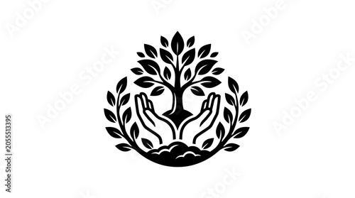 Canvas Print Hands holding tree with leaves growing.