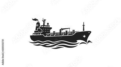Large Cargo Ship Sailing Ocean.