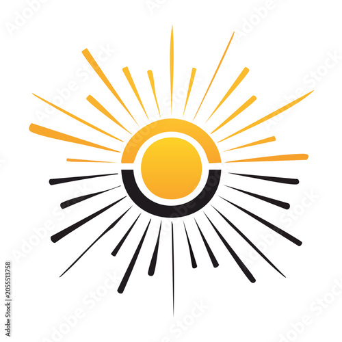 Stylized sunburst graphic with yellow and black rays
