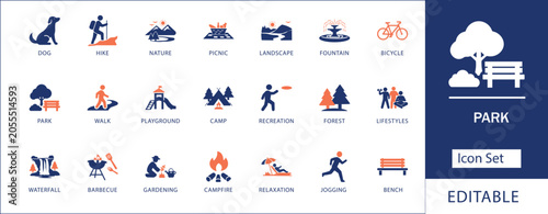 Schilderij op canvas Park Nature Recreation Vector Icon Set