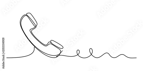 Bild auf Leinwand Simple continuous line drawing of a vintage telephone handset with a coiled cord