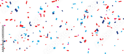 red, blue, confetti on a white background
