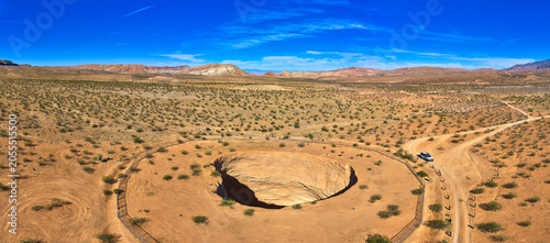 Aerial Devil's Throat Sinkhole Nevada Desert Landscape Panorama