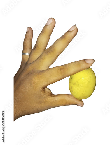 Hand Holding Fresh Yellow Lemon Fruit Isolated on Transparent Back