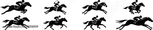 Foto horse racing silhouette vector icons collection for equestrian sport, running ho