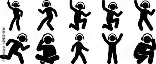 Fotografía stickman music activity vector icons for dancing and entertainment, stickman hea