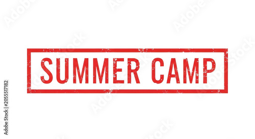Red summer camp stamp with a distressed look isolated on transparent background