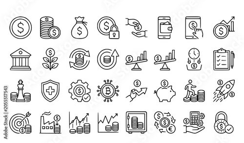 Fotografía Coin Thin Line Icon Collection with Banking Savings Investment and Digital Finan