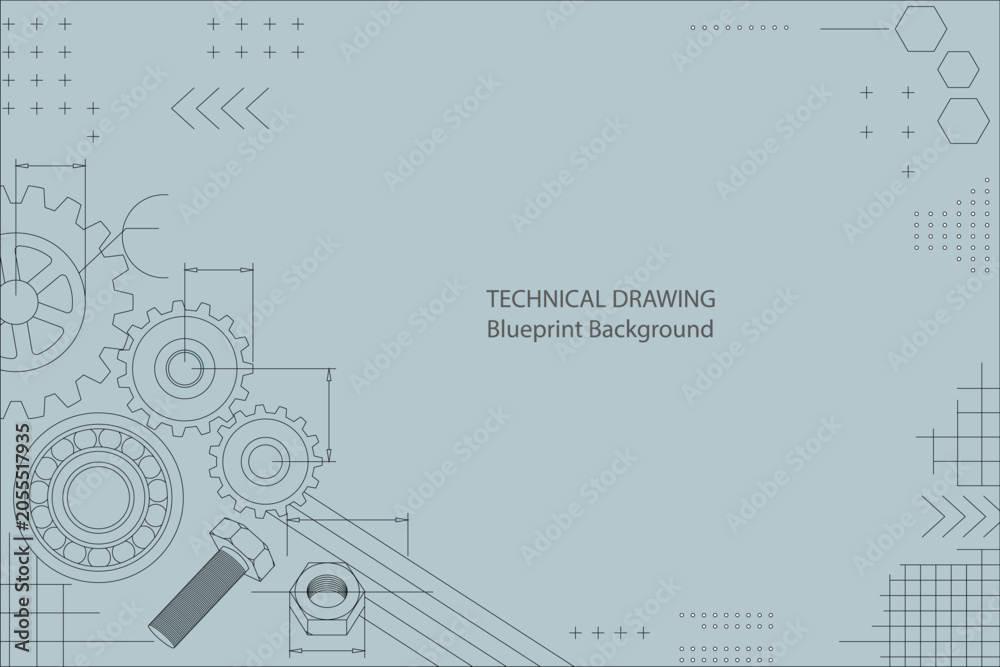 Obraz premium Light Technical Blueprint Background with Engineering and Mechanical Elements