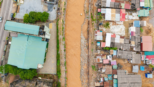 Konstfotografi Aerial view, Widespread flooding in Accra, Ghana, with muddy floodwater overflow