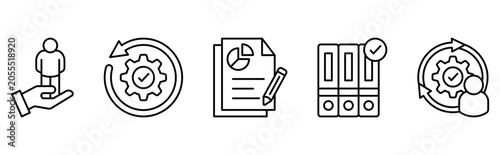 Human resources optimization and corporate data audit icon set 