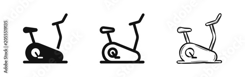 Fotografía Exercise bike icon set in solid, outline, and hand-drawn sketch styles for fitness and gym
