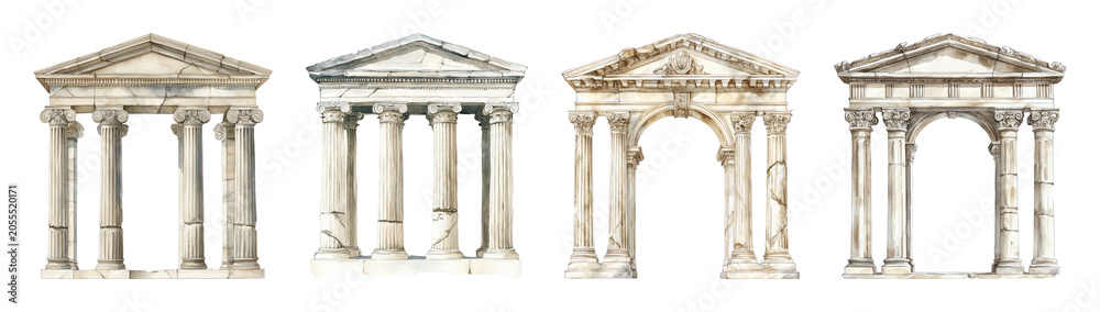 Naklejka premium PNG Classical architectural column illustrations on transparent background