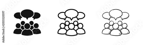 Team communication and group discussion icons with speech bubbles set