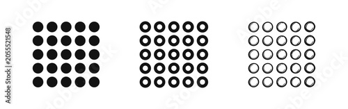 Photography Geometric pattern icon set with grids of dots and circles in solid, outline, and hand-drawn doodle styles