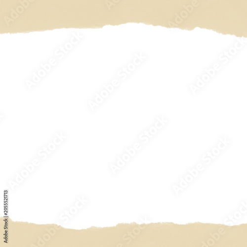 Quadro em tela Torn paper with a white center and beige edges, isolated on white background
