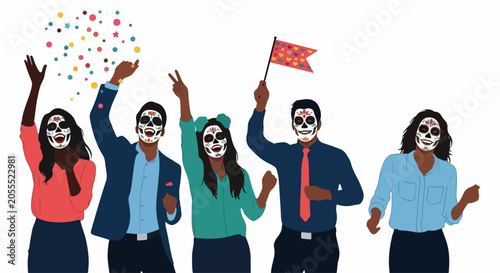 people with sugar skull makeup celebrating