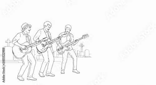 three musicians playing guitars