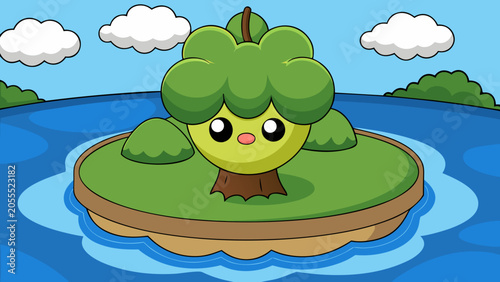 A small island with a tree on it in the middle of a body of water
