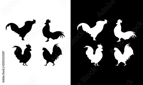 Quadro su tela roster silhouette set vector illustration, black silhouette set of rosters vecto