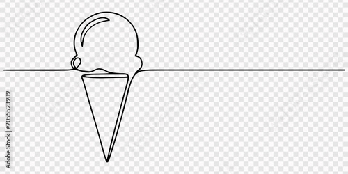 Obraz na płótnie ice cream cone, Minimalist one line drawing of ice cream cone with three scoops, Ice cream, gelato one line vector sketch, continuous outline illustration