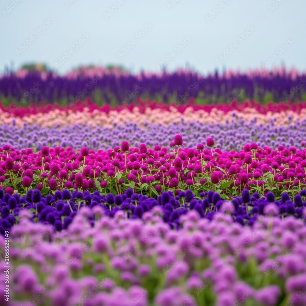 Obraz premium Colorful flower field with vibrant purple and pink blooms