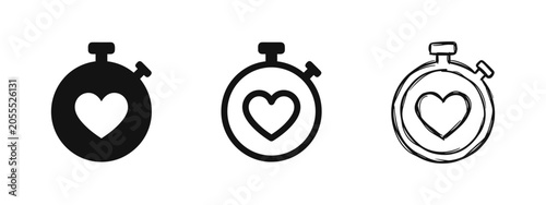 Fotografia Stopwatch with heart icon set in three styles