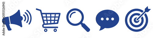 Принти на полотні Modern Business and Marketing Icon Set Featuring Megaphone Shopping Cart Search