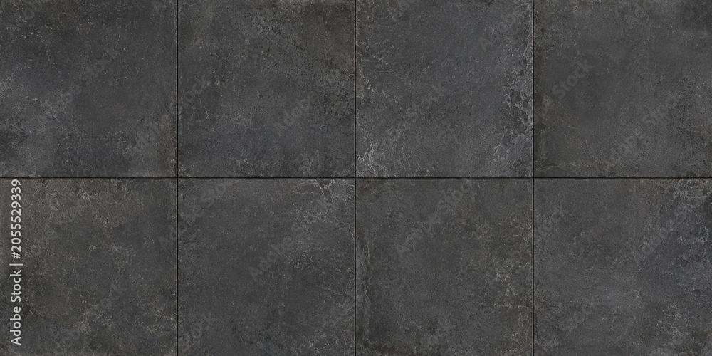 Fototapeta premium Seamless dark grey slate tile floor texture with square patterns and weathered stone surface details