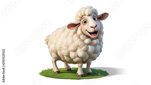 Happy cartoon sheep on green grass