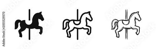 Photos Classic Carousel Horse Icon Set in Solid, Outline, and Hand-Drawn Styles