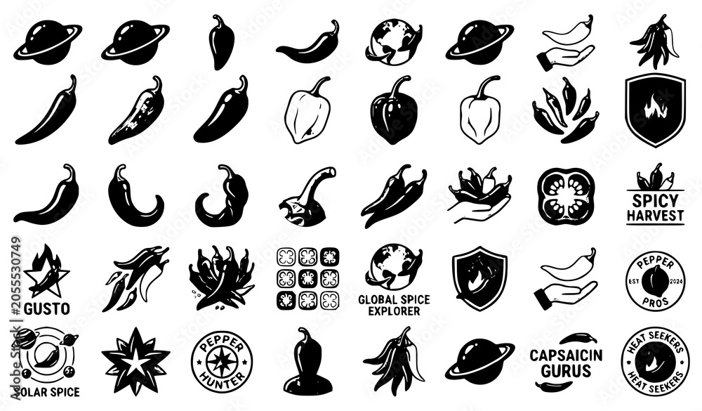 Obraz premium Chili pepper set in three colors vector illustration