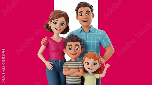 Happy cartoon family portrait
