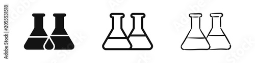 Bild auf Leinwand Chemistry Laboratory Flasks Icon Set in Solid, Outline, and Hand-Drawn Styles fo