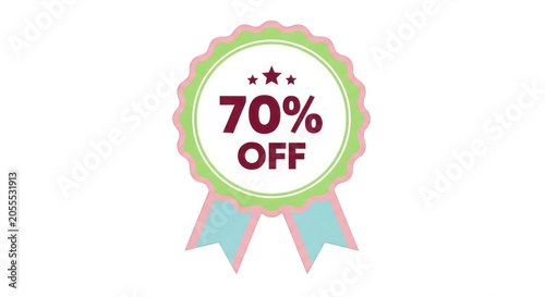 70 percent off promotional badge isolated on transparent background