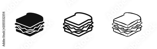 Obraz na płótnie Sandwich Icon Set - Fast Food and Lunch Symbol in Solid, Outline, and Hand-Drawn