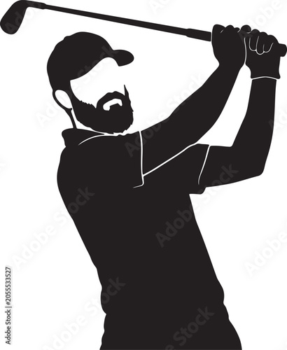 Foto Silhouette of bearded golfer in follow-through swing, also transparent backgroun