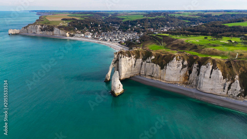 Slika na platnu Aerial drone view of picturesque coastal limestone cliffs and the English Channe