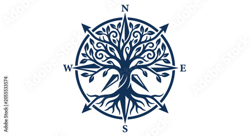 Tree Of Life Compass With Cardinal Directions Vector Illustration