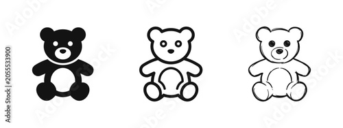 Canvastavla Teddy bear icon set in solid, outline, and hand-drawn styles, children's toy and comfort symbol