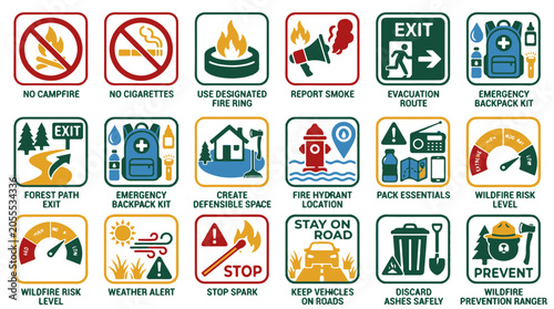 Canvastavla Wildfire Prevention Safety Icons for Outdoor Safety and Emergency Preparedness