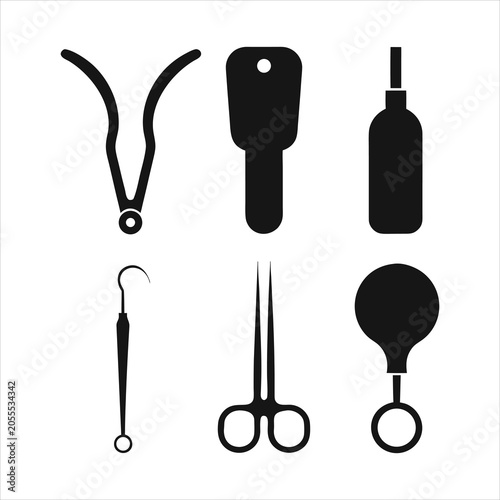 Cuadro en lienzo Medical Instruments Silhouette Collection Black Shapes On White Background
